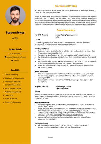 Acting CV examples | Actor/Actress
