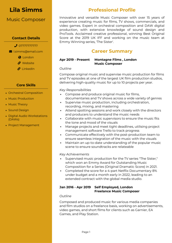 Music Composer CV