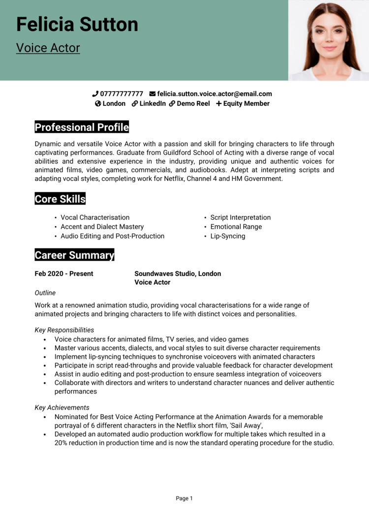 Voice Actor CV