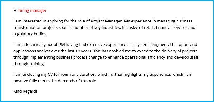 project manager cover letter