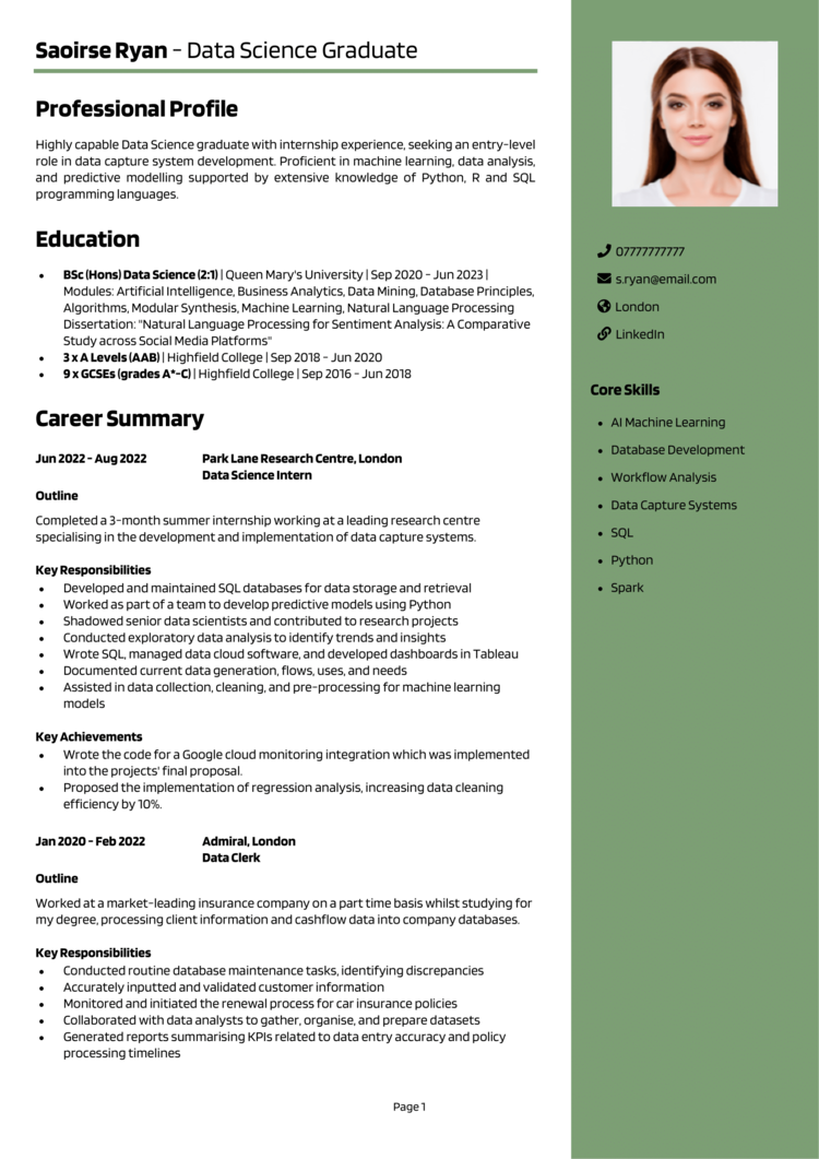 Entry Level Data Scientist CV