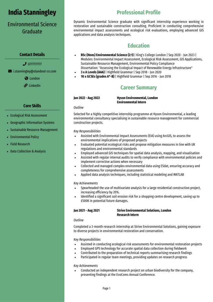 Environmental Science Graduate CV