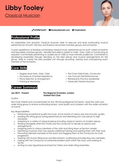 Musician CV examples