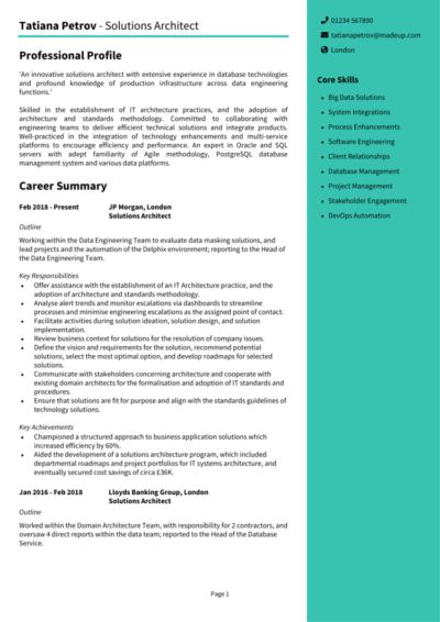 Solution Architect CV examples